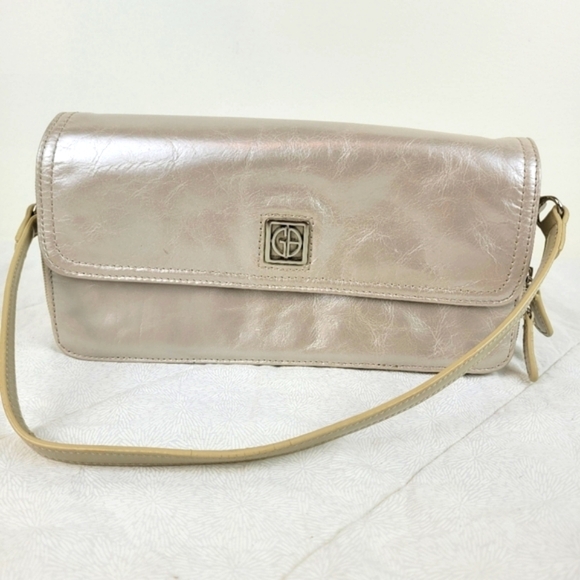 Giani Bernini Handbags - Giani Bernini pearl gray structured leather baguette rectangular shoulder bag